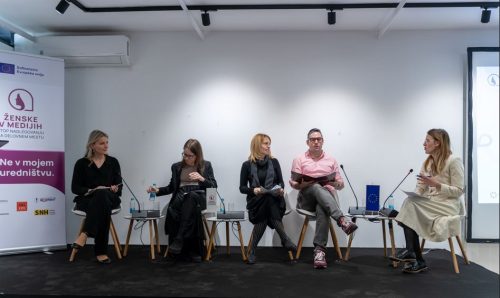 Speakers at the Sarajevo conference discussing harassment in newsrooms across the region