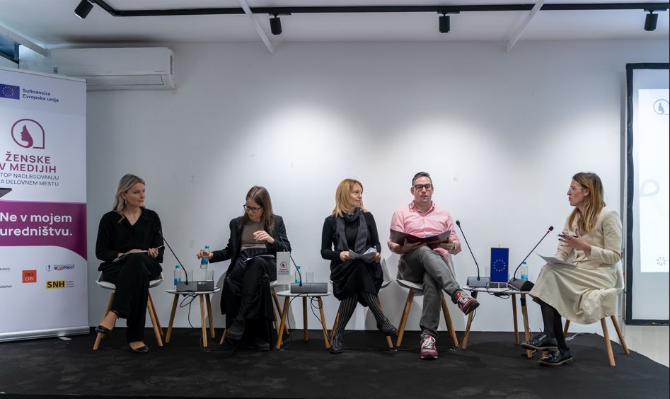 Speakers at the Sarajevo conference discussing harassment in newsrooms across the region